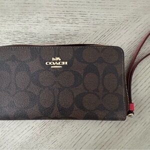 Coach Signature Brown and Red Wristlet